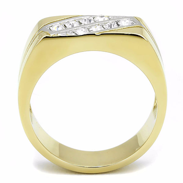 Top Grade Crystal Set in Two-Tone IP Gold Stainless Steel Mens Ring - LA NY Jewelry