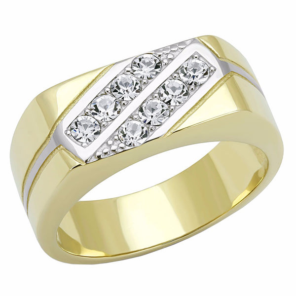 Top Grade Crystal Set in Two-Tone IP Gold Stainless Steel Mens Ring - LA NY Jewelry