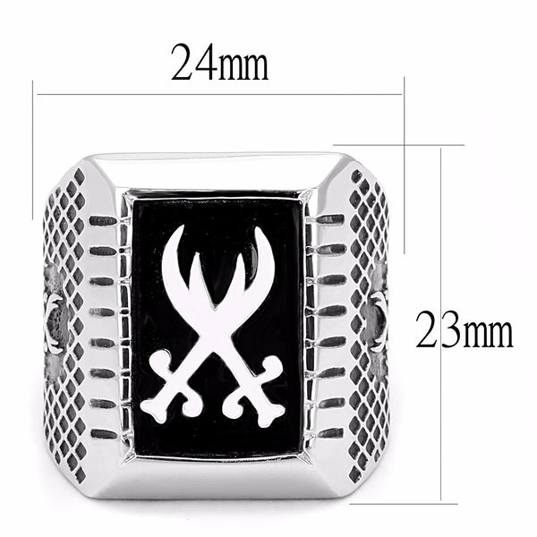 Two Sword Cross in Black Background 316 Stainless Steel Mens Ring - LA NY Jewelry