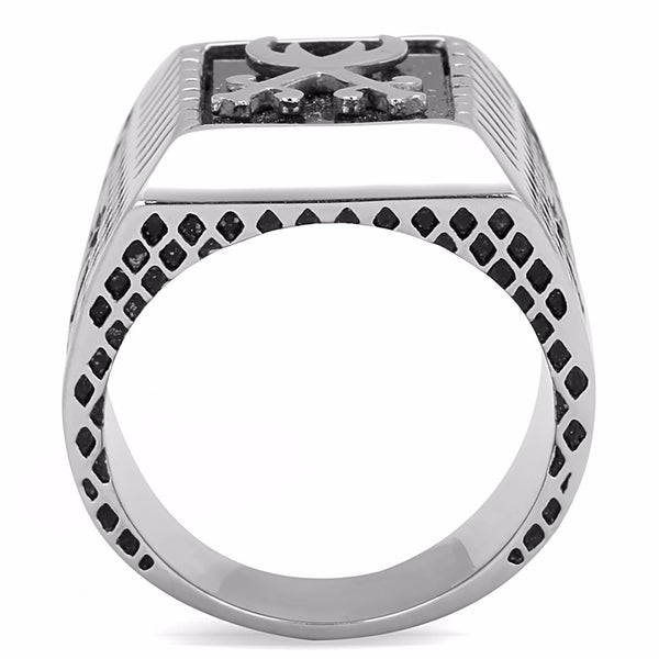 Two Sword Cross in Black Background 316 Stainless Steel Mens Ring - LA NY Jewelry