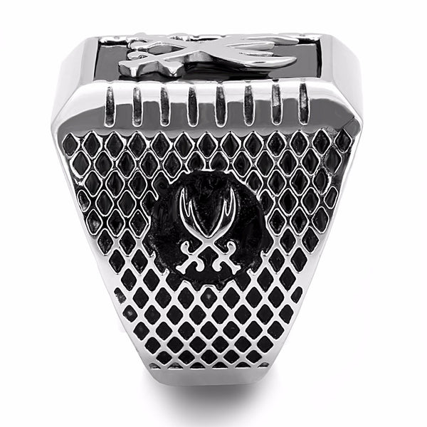 Two Sword Cross in Black Background 316 Stainless Steel Mens Ring - LA NY Jewelry