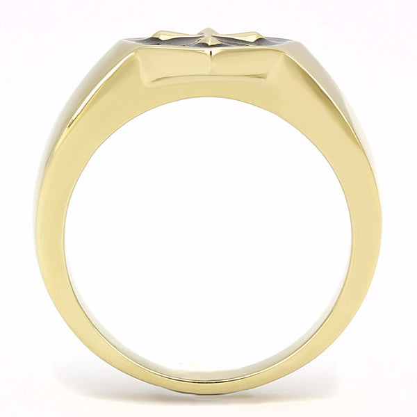 Medieval Cross in Black background Shield Shape Gold IP Stainless Steel Ring - LA NY Jewelry