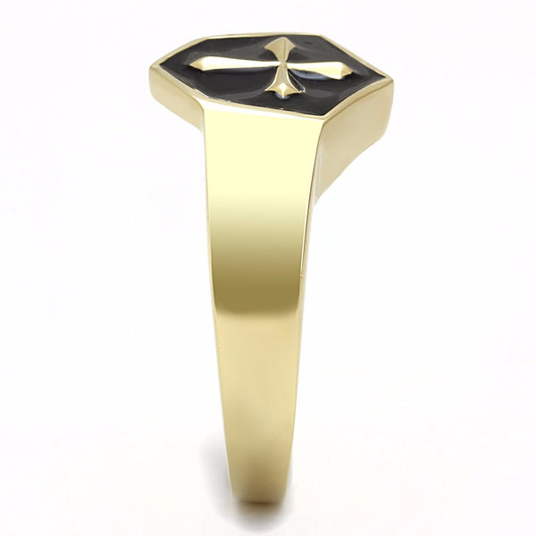 Medieval Cross in Black background Shield Shape Gold IP Stainless Steel Ring - LA NY Jewelry