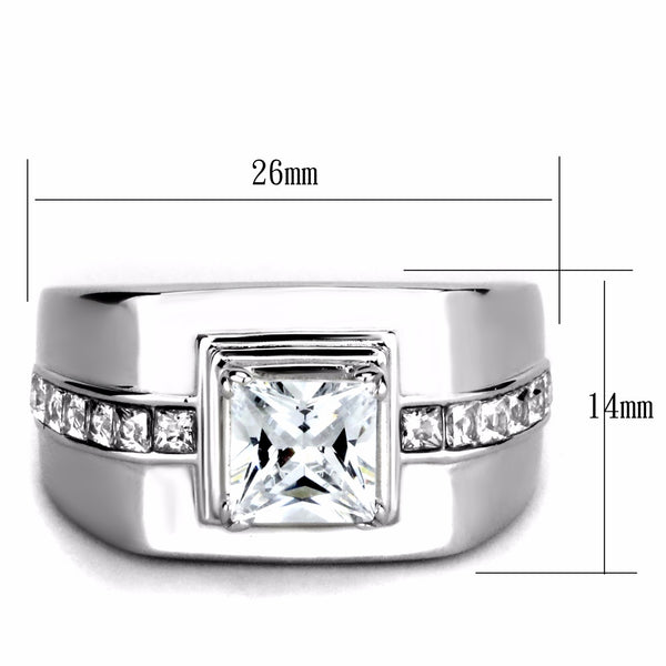 7x7mm Princess Cut CZ Center Small Princess CZ Side Stainless Steel Mens Ring - LA NY Jewelry