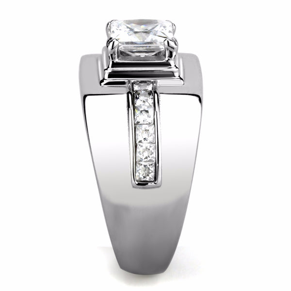 7x7mm Princess Cut CZ Center Small Princess CZ Side Stainless Steel Mens Ring - LA NY Jewelry