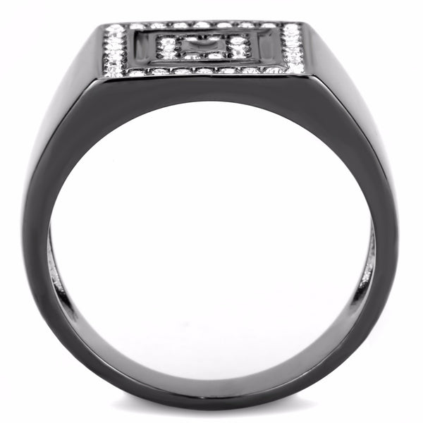 Top Grade Crystal Set Square in Square Light Black IP Stainless Steel Mens Ring - LA NY Jewelry