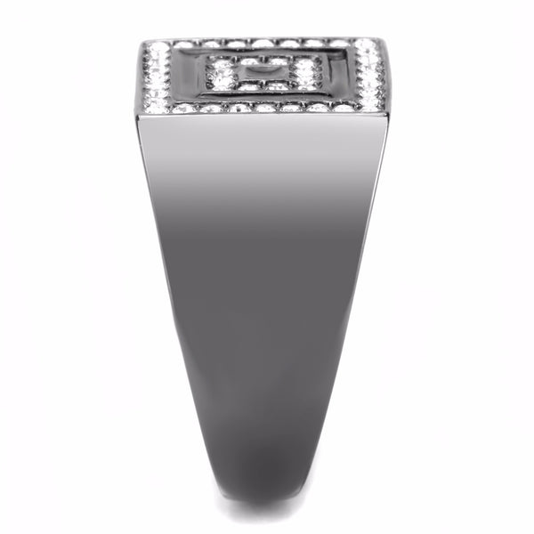 Top Grade Crystal Set Square in Square Light Black IP Stainless Steel Mens Ring - LA NY Jewelry
