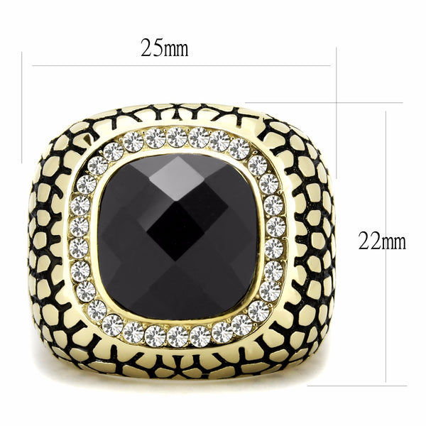 Big 12x12mm Black Synthetic Multiple Cut Stone Gold IP Stainless Steel Ring - LA NY Jewelry