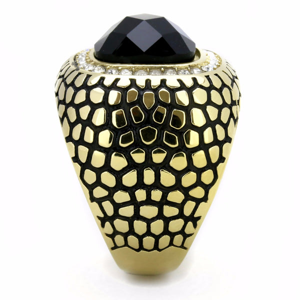 Big 12x12mm Black Synthetic Multiple Cut Stone Gold IP Stainless Steel Ring - LA NY Jewelry