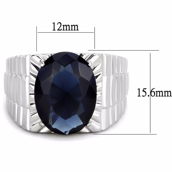 Big 16x12mm Oval Cut Deep Blue Sapphire CZ Solitaire Stainless Steel Mens Ring - LA NY Jewelry