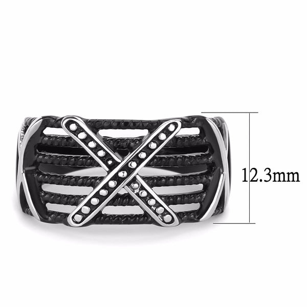 Three X Two-Tone Black IP Stainless Steel Mens Light Band Design Ring - LA NY Jewelry