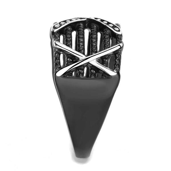 Three X Two-Tone Black IP Stainless Steel Mens Light Band Design Ring - LA NY Jewelry