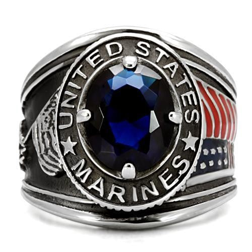 Men's 316 Stainless Steel Wide Band Marine Sapphire CZ Ring