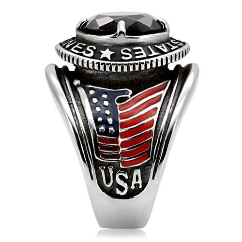 Men's 316 Stainless Steel Wide Band Marine Sapphire CZ Ring