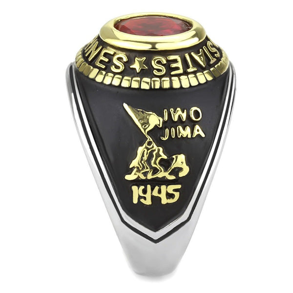 Women's 316 Stainless Steel Two Tone Gold Marine Military Ruby CZ Ring