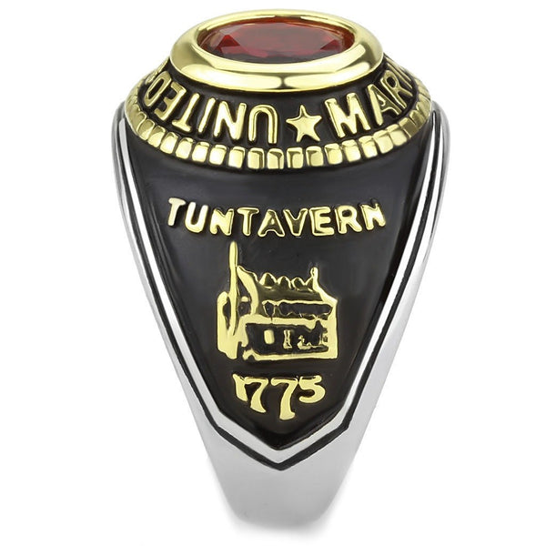 Women's 316 Stainless Steel Two Tone Gold Marine Military Ruby CZ Ring