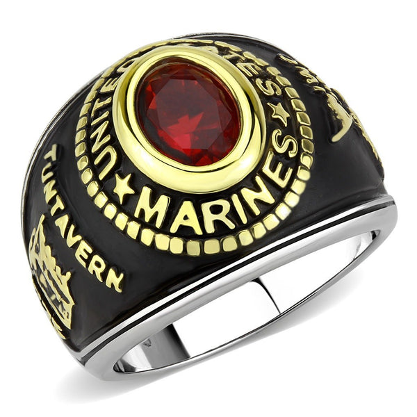 Women's 316 Stainless Steel Two Tone Gold Marine Military Ruby CZ Ring