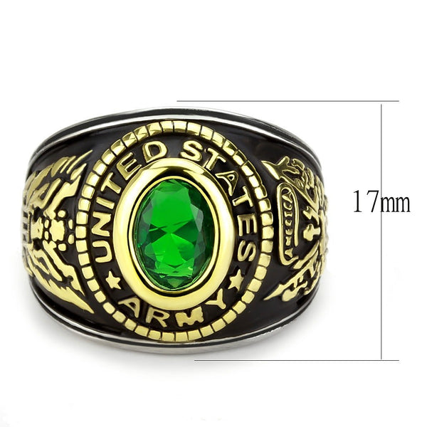 Women's 316 Stainless Steel Two Tone Gold Army Military Green CZ Ring