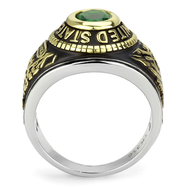 Women's 316 Stainless Steel Two Tone Gold Army Military Green CZ Ring