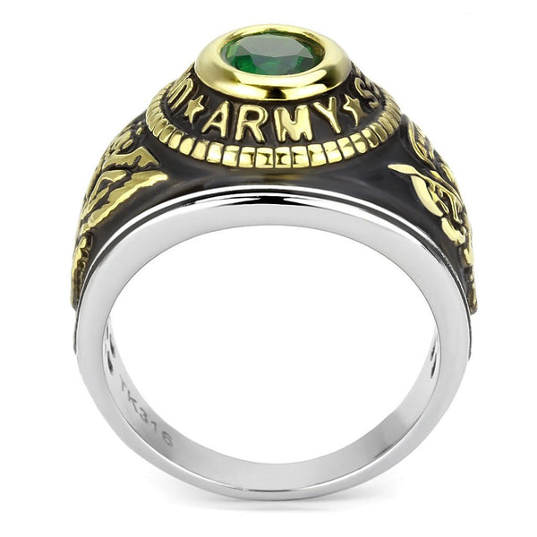 Women's 316 Stainless Steel Two Tone Gold Army Military Green CZ Ring