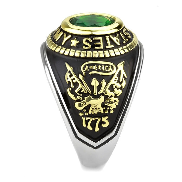 Women's 316 Stainless Steel Two Tone Gold Army Military Green CZ Ring