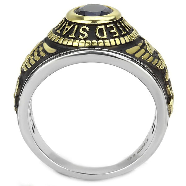 Women's 316 Stainless Steel Two Tone Gold Navy Military Deep Blue Sapphire CZ Ring