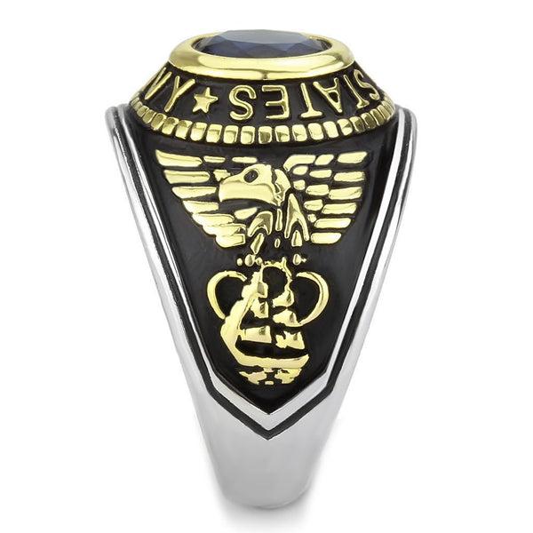 Women's 316 Stainless Steel Two Tone Gold Navy Military Deep Blue Sapphire CZ Ring