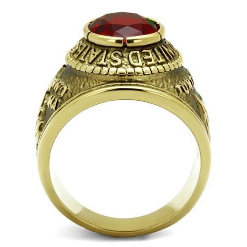 Men's Gold IP Stainless Steel Wide Band US Marine Ruby CZ Ring