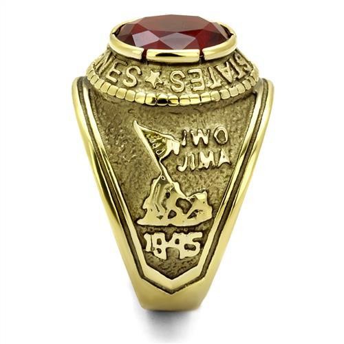Men's Gold IP Stainless Steel Wide Band US Marine Ruby CZ Ring