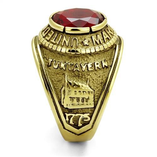 Men's Gold IP Stainless Steel Wide Band US Marine Ruby CZ Ring