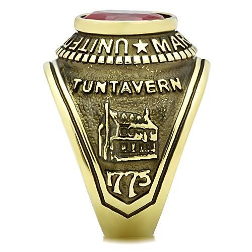 Men's Gold IP Stainless Steel Wide Band US Marine Ruby CZ Ring