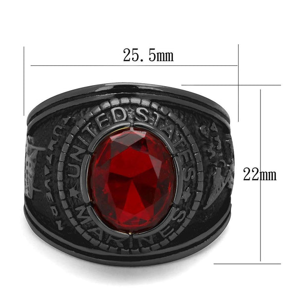 Men's Black IP Stainless Steel Wide Band US Marine Ruby CZ Ring