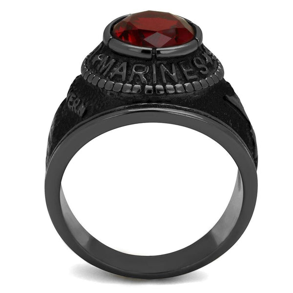 Men's Black IP Stainless Steel Wide Band US Marine Ruby CZ Ring