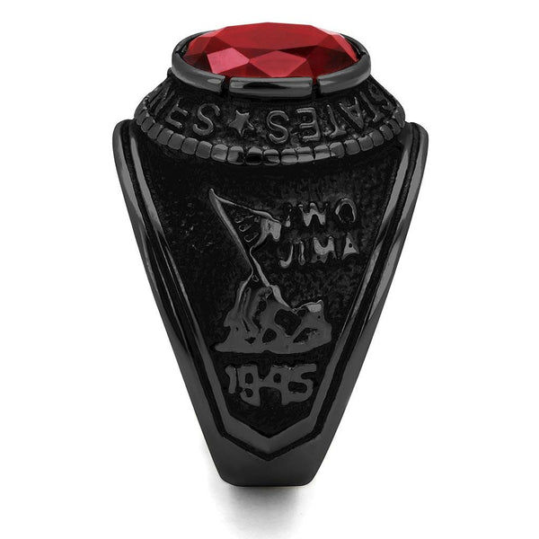 Men's Black IP Stainless Steel Wide Band US Marine Ruby CZ Ring