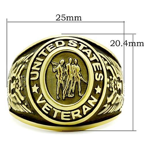 Men's Gold IP Stainless Steel US Military / Veteran Wide Band Ring