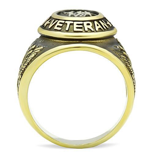 Men's Gold IP Stainless Steel US Military / Veteran Wide Band Ring