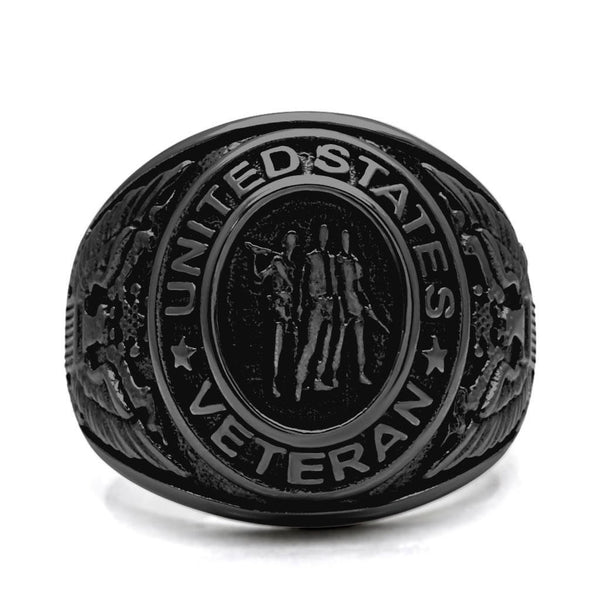 Men's Black IP Stainless Steel US Military / Veteran Wide Band Ring
