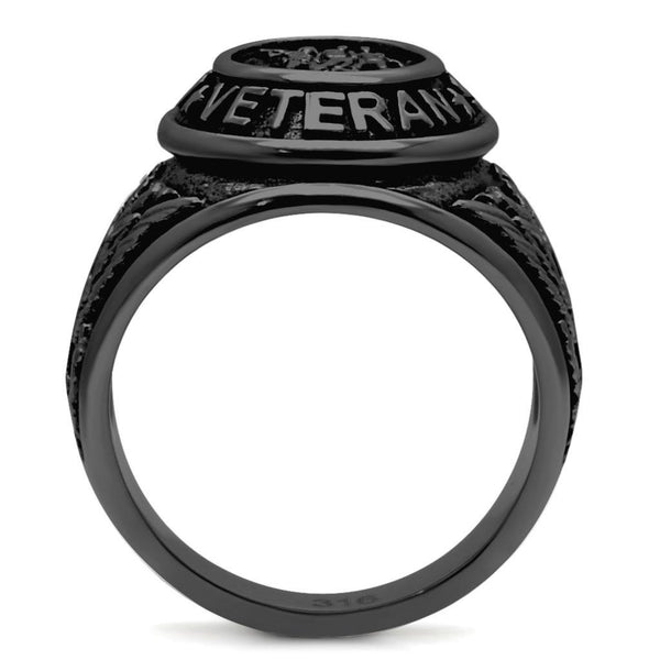 Men's Black IP Stainless Steel US Military / Veteran Wide Band Ring