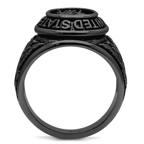 Men's Black IP Stainless Steel US Military / Veteran Wide Band Ring