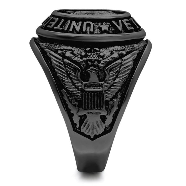 Men's Black IP Stainless Steel US Military / Veteran Wide Band Ring