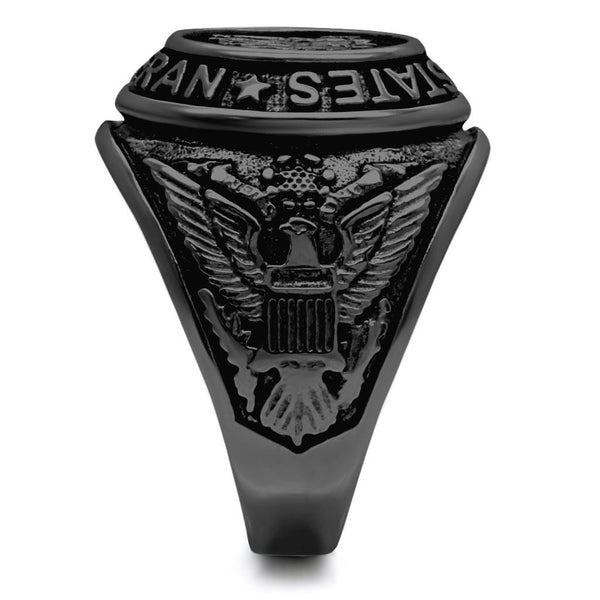 Men's Black IP Stainless Steel US Military / Veteran Wide Band Ring