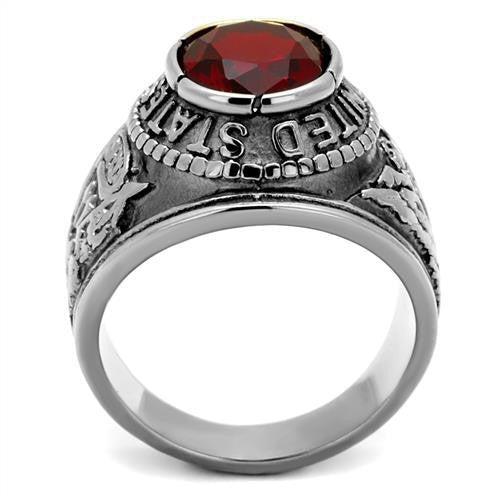 Men's 316 Stainless Steel Wide Band Army Ruby CZ Ring