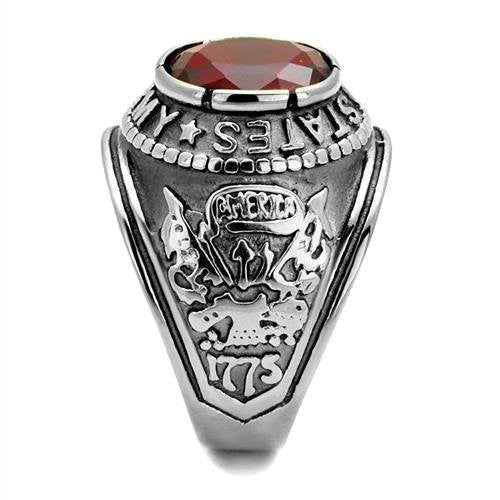 Men's 316 Stainless Steel Wide Band Army Ruby CZ Ring