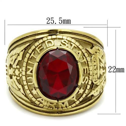 Men's Gold IP Stainless Steel Wide Band Army Ruby CZ Ring