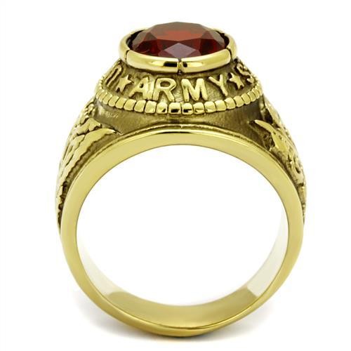 Men's Gold IP Stainless Steel Wide Band Army Ruby CZ Ring