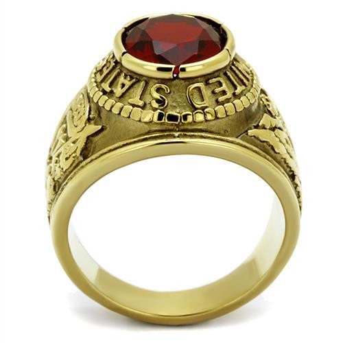 Men's Gold IP Stainless Steel Wide Band Army Ruby CZ Ring