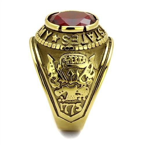 Men's Gold IP Stainless Steel Wide Band Army Ruby CZ Ring
