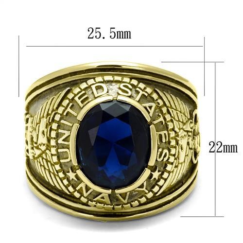 Breiter Herrenring aus goldenem IP-Edelstahl mit marineblauem Saphir und Zirkonia