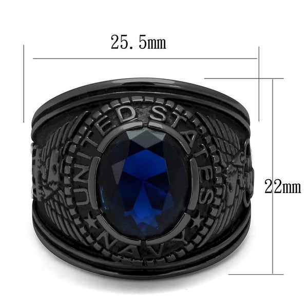 Men's Black IP Stainless Steel Wide Band Navy Sapphire CZ Ring
