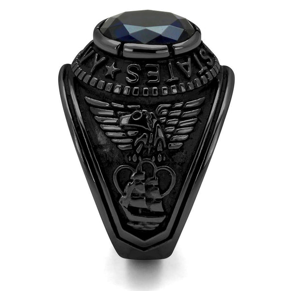 Men's Black IP Stainless Steel Wide Band Navy Sapphire CZ Ring